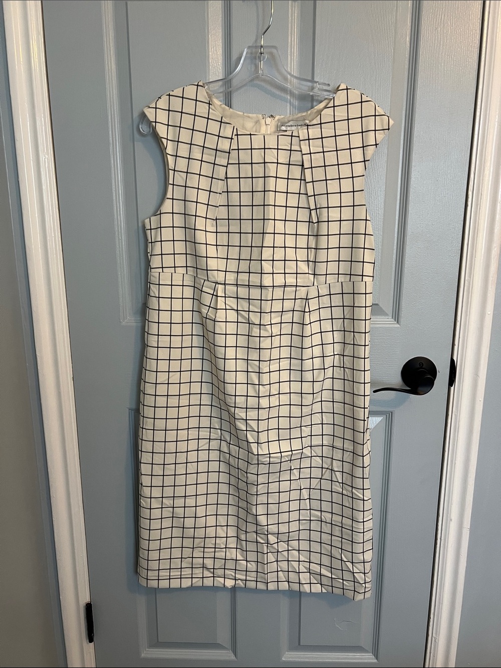 Christopher & Banks White Midi Dress with Black Windowpane Grid